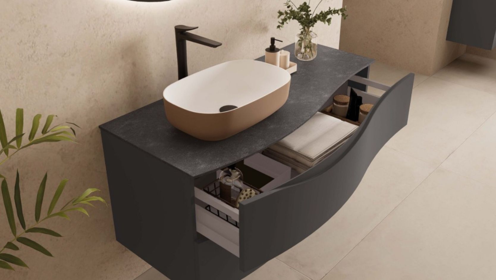 Meuble de salle de bain arrondi
