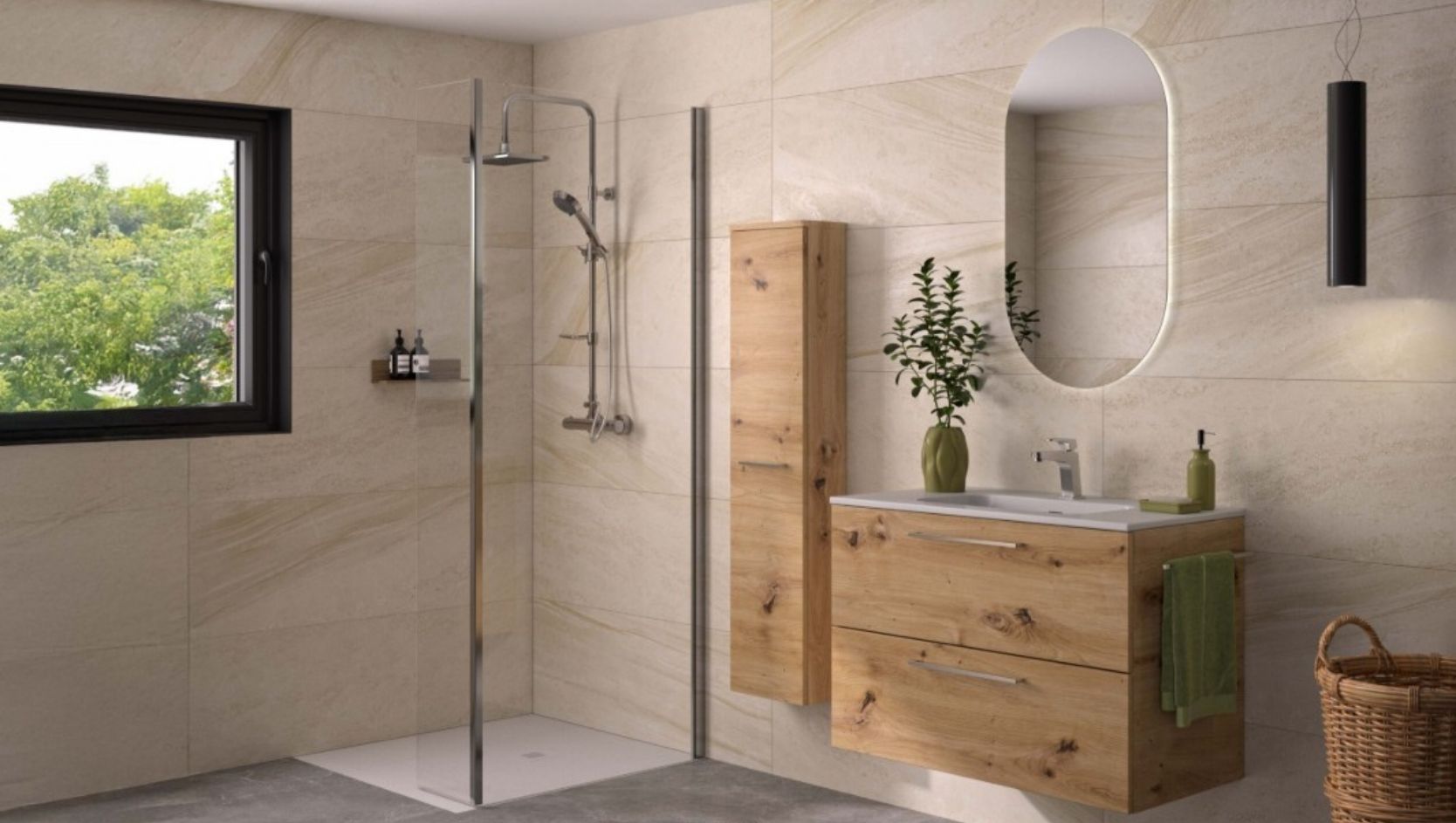 Meuble de salle de bain en bois strié